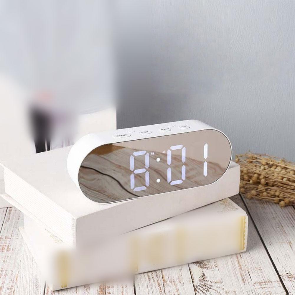 Digital Alarm Clock with LED Display Mirror Electronic Desk Clock USB Power and Battery Operated for Home and Travel