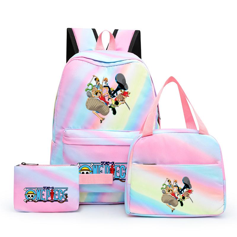 3 stk/sett Tilbake til skolen ryggsekk Anime ett stykke jenteryggsekksett Kawaii skoleelever Gutt Barn Matpakke Blyantboks