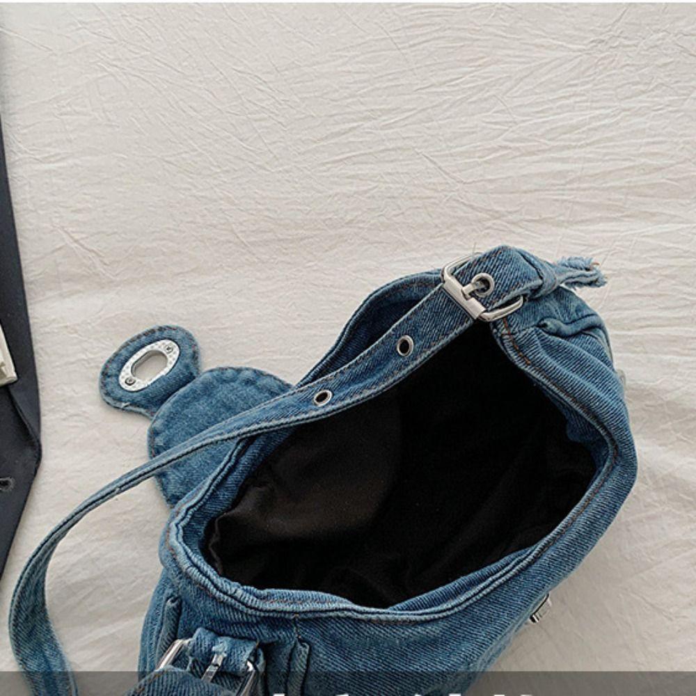 Spicy Girl Retro Denim Shoulder Bag Y2K Cloth Armpit Bag Simple Denim Handbag Streetwear