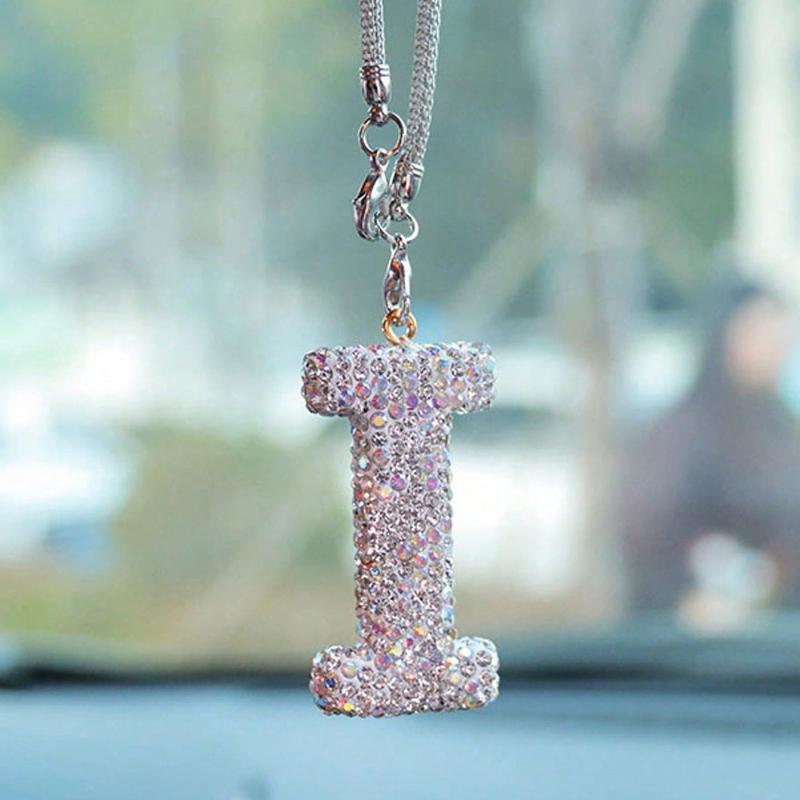 1pc Rhinestone A-Z Letter Car Rearview Mirror Pendant, Car Interior Decor