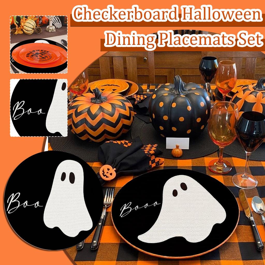 4pcs Halloween  Placemats Round Placemats Potholder Decoration
