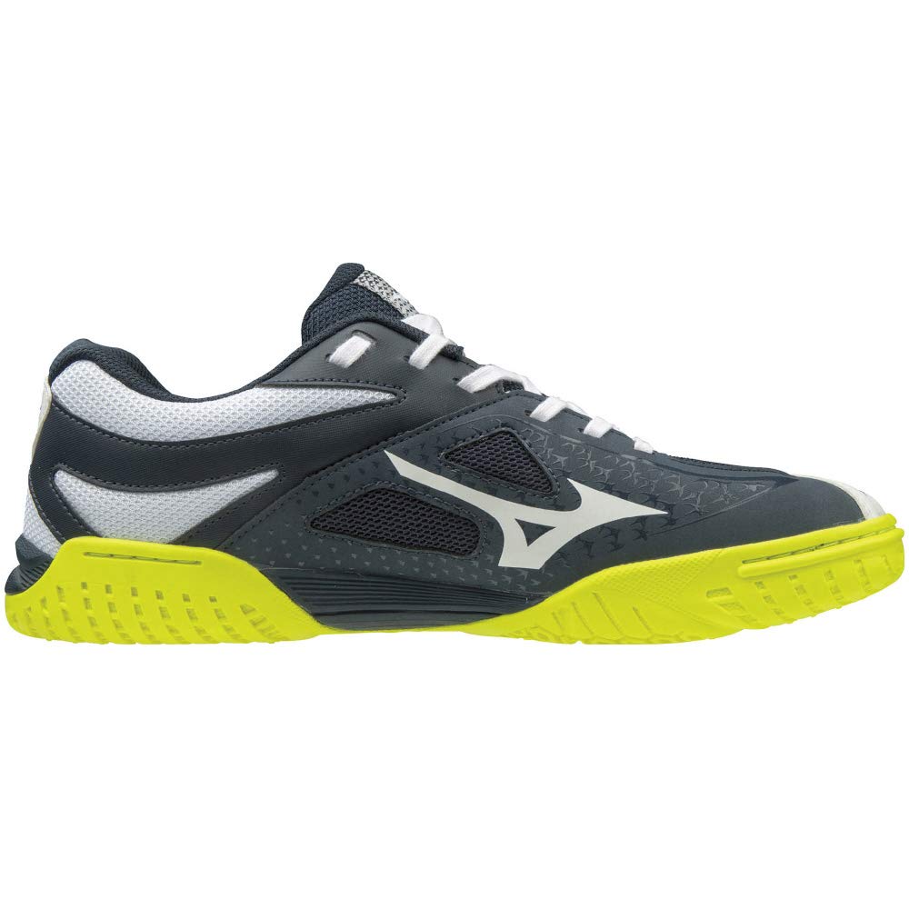 Mizuno Chaussures Wave Medal 6 Tennis de Table Amorti et Taille 2E, Stabilité, Blanc/Marine/Jaune, 27.0 cm,