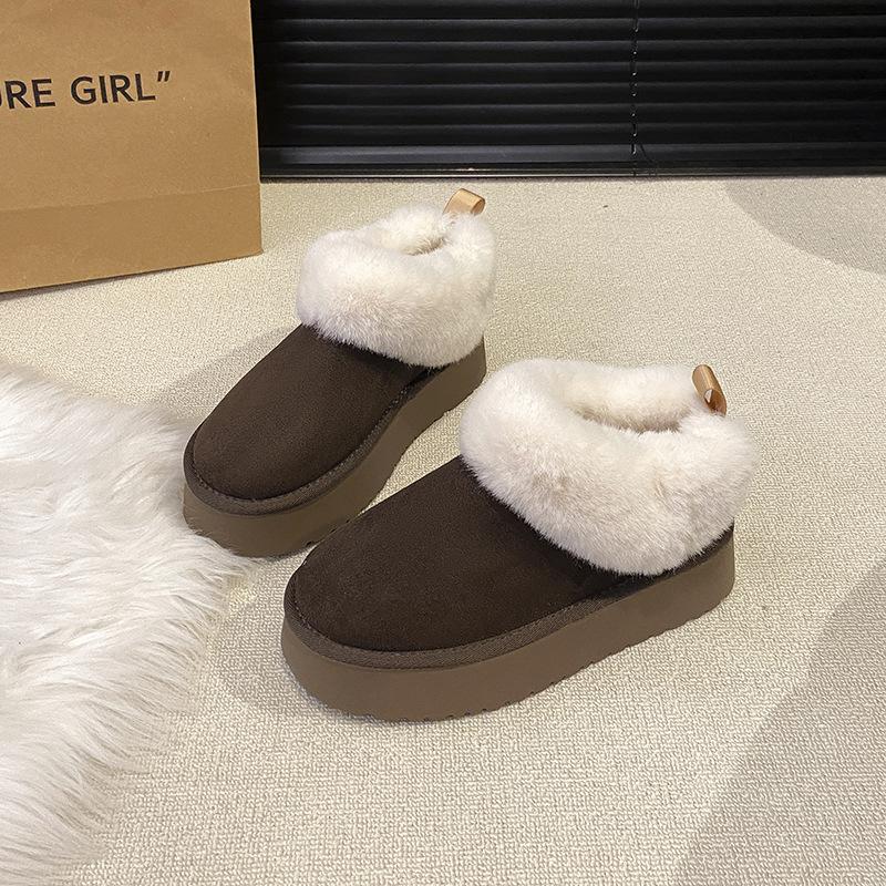 Snow Boots Women's 2025 New Fur Integrated Thick Sole Heightening Short Tube Piled and Thickened Lazy One-pedal Cotton Shoes
