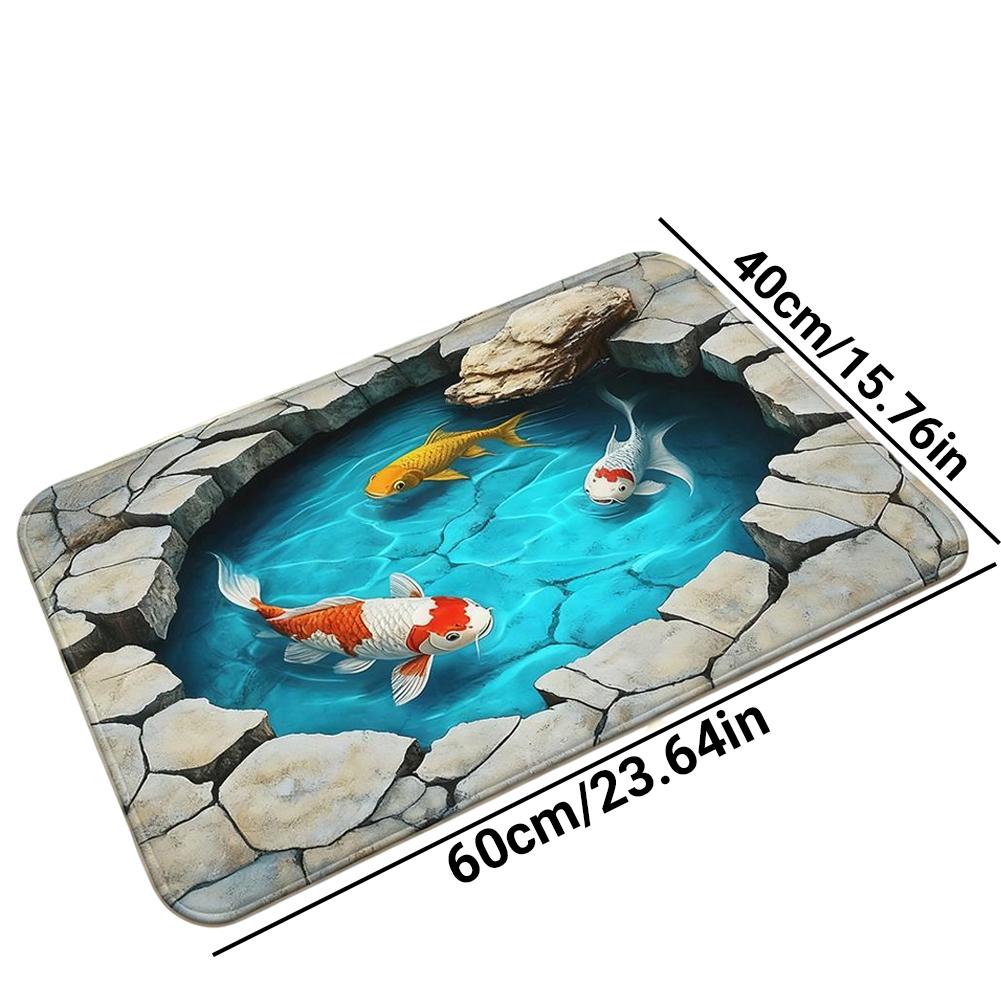 2D Koi Pond Non-slip Floor Mat - Indoor And Outdoor Absorbent Foot Mat Suitable For Home Decoration Durable And Stylish