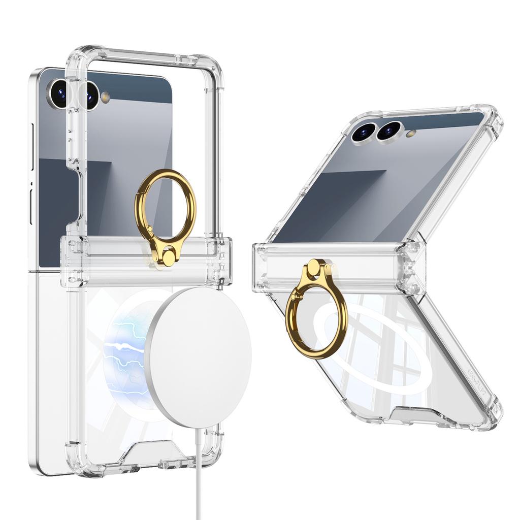 Samsung Zflip7 Mobile Phone Case Transparent Airbag Ring Holder Flip7 Folding Anti Fall Full Cover Case
