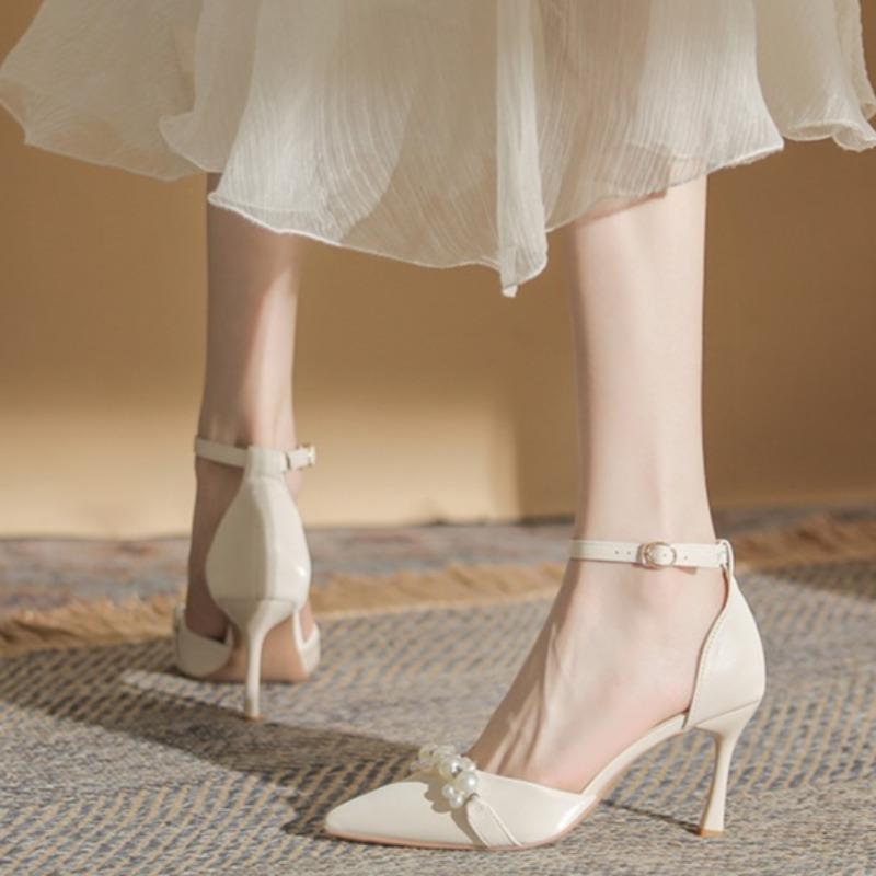 Fashion Women's Fashion Thin Heel Shoes Spring New Pointed Head Shallow Mouth Bead Hollow Anti-slip Wear-resistant High Heels