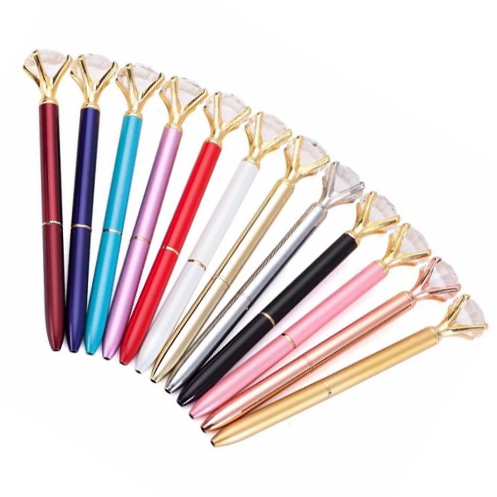 1pcs Popular Big Diamond Pen Metal Glass Fashion Water Diamond Pen Rotating Stationery Ball Pen Office Signature Pen