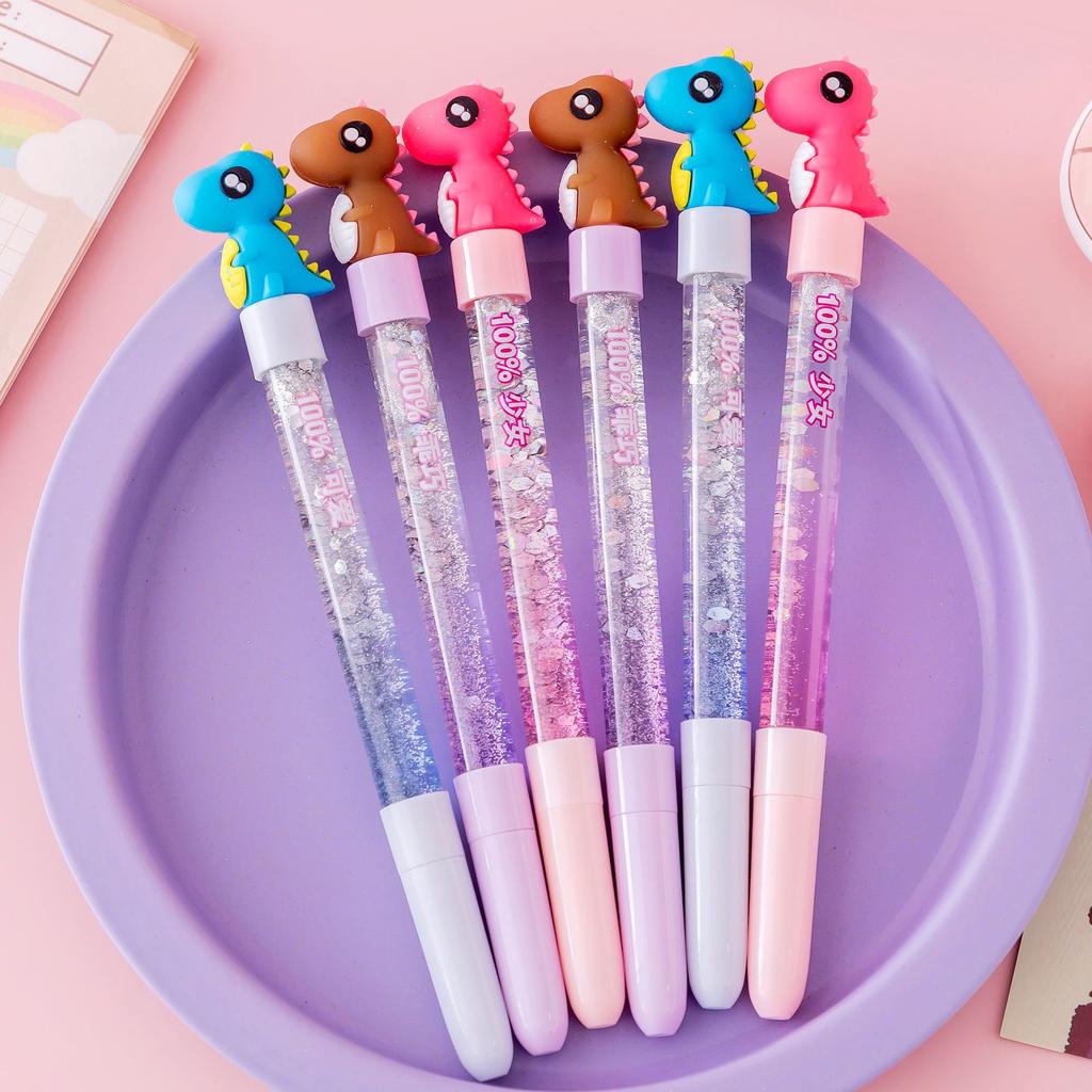 6Pcs Little Fresh Fairy Neutral Pen; Liquid Colorful Quicksand Pen; Black Water-based Pen Student Supplies