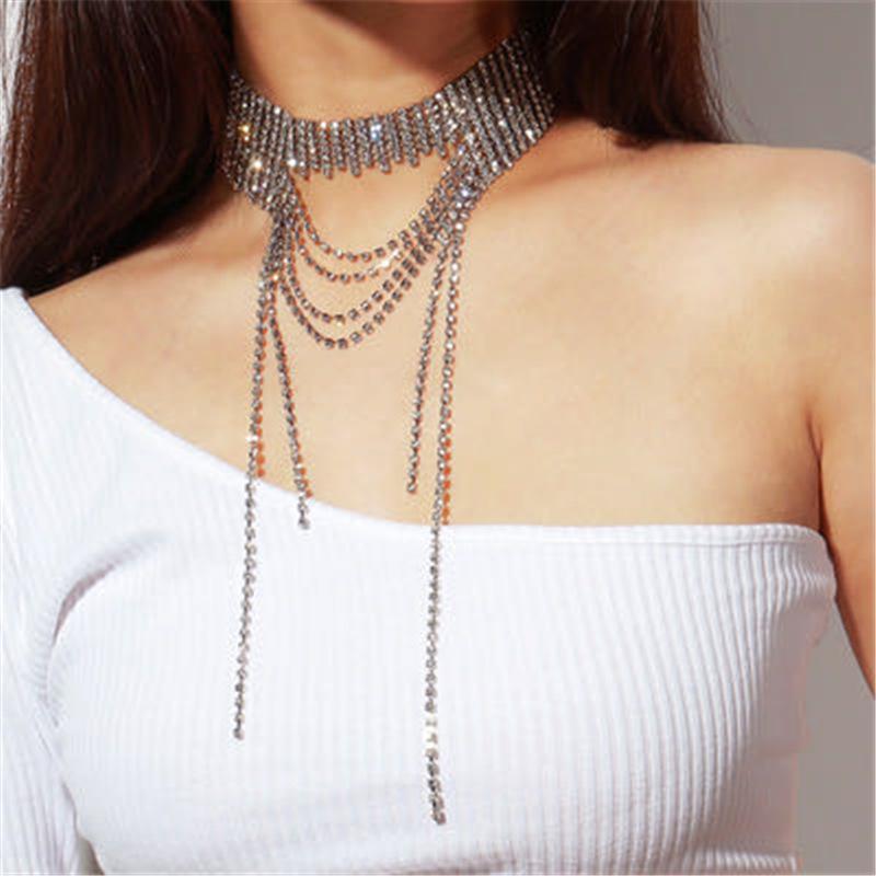 European And American Jewelry, Retro Exaggerated Personality Irregular Trendy Necklace Full Of Diamonds Multi-Layer Fringed Collarbone Necklace Women