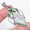 Natural Ruby Fuchsite, Tsavorite 925 Sterling Silver Jewelry Pendant 2.56" P3w59