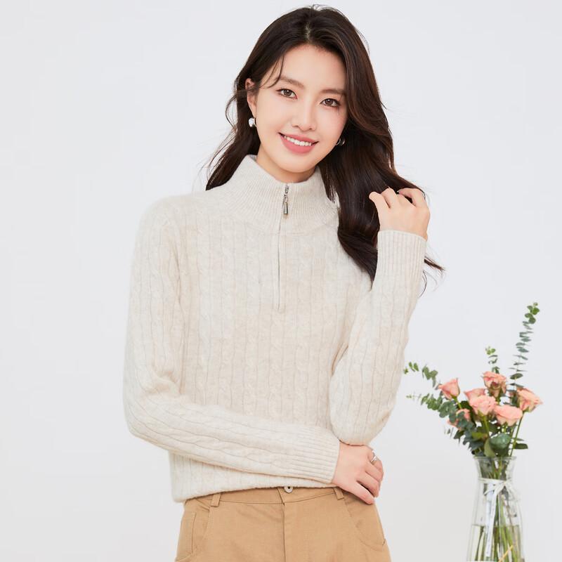 

Jinjv Women s 100% Pure Wool Half-Zip Mock Neck Sweater L