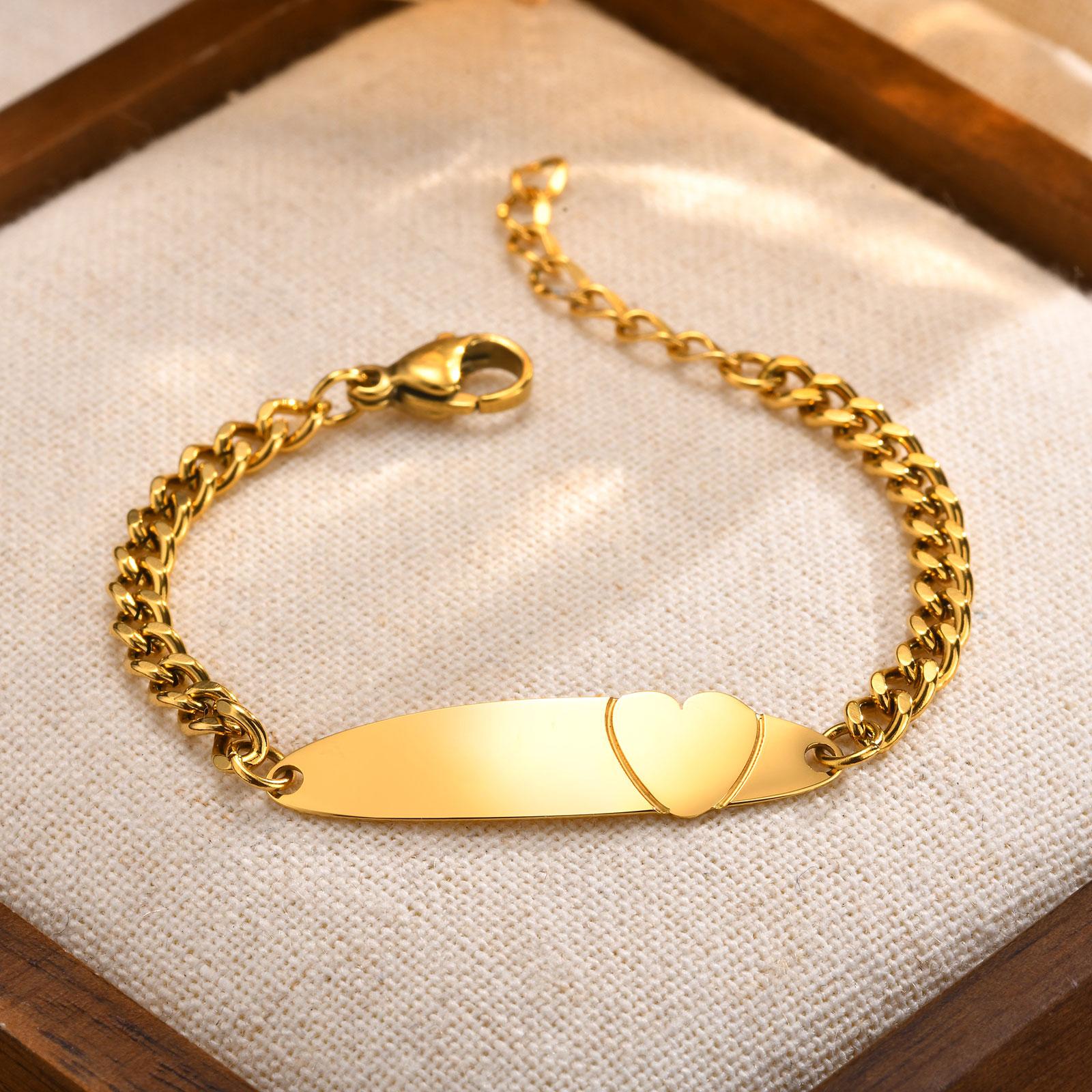 

Free Engraving Heart shape Bracelet for Baby,Child s Custom Name Date Bracelet, Gold Color Stainless Steel Bracelets As Gifts Add Text