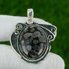 Natural Black Fossil Coral Gemstone Pendant 925 Sterling Silver For Girls