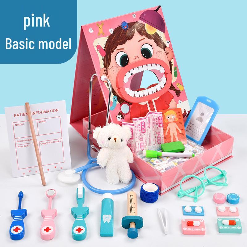 Wooden Doctor and Dentist Role Play Set for Kids: Stethoscope, Syringe, and More