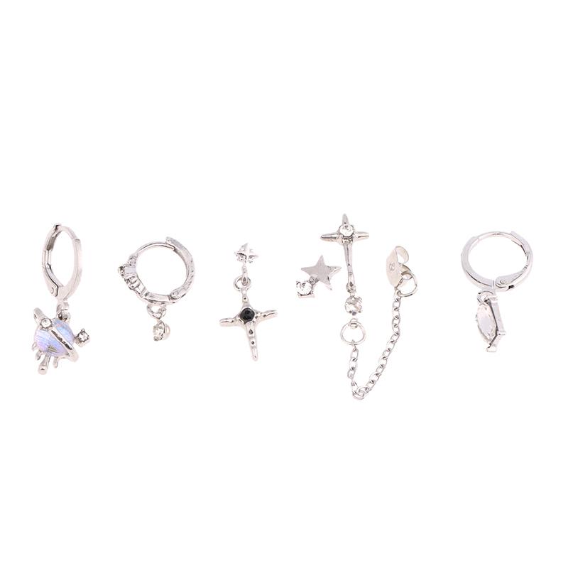 

‘6PCS SET Goth Punk Crystal Moon Cross Star Pendant Earrings For Men Women Y2K Vintage Aesthetic Jewelry Accessories