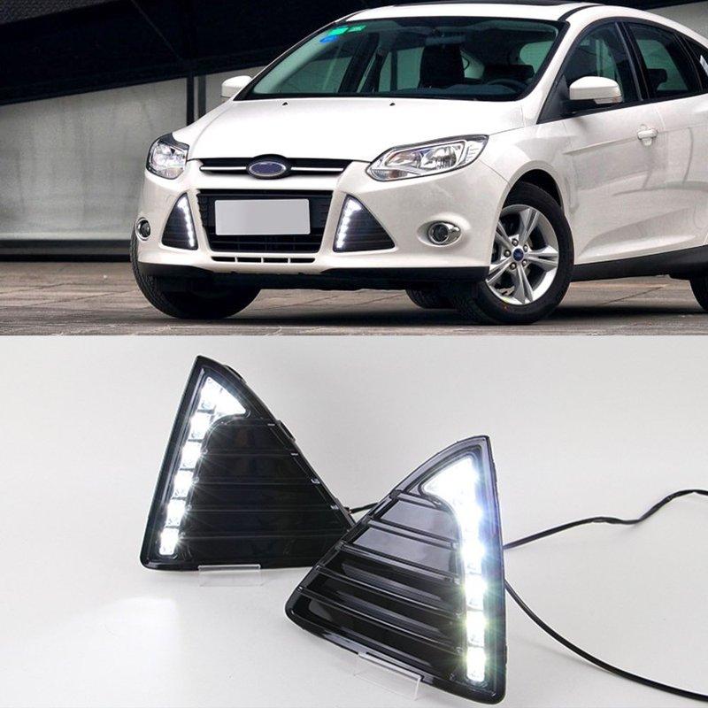 DRL For Ford Focus 3 MK3 2012 2013 2014 DRL Daytime Running Lights 12V LED Daylight Fog lamp waterproof with dimming style Relay