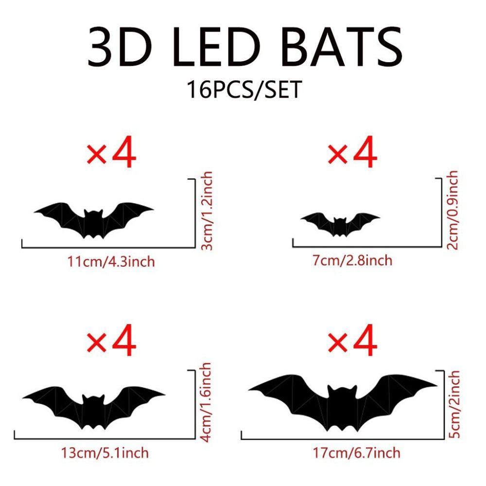 16 Stück 3D Leuchtende LED Fledermauslicht Stereoskopischer Leuchtender Wandaufkleber Fledermaus Wandaufkleber Heimdekoration