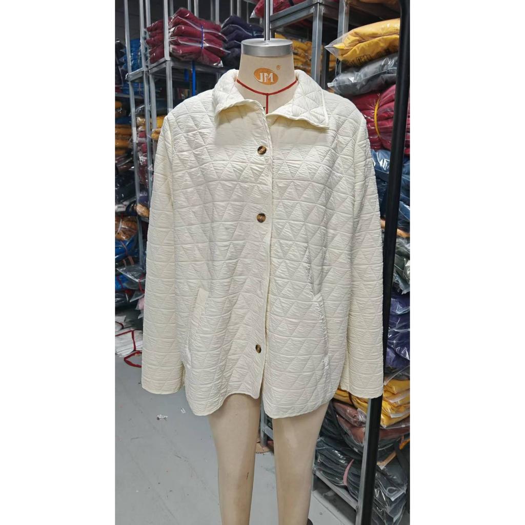 Fall Winter New Women's Loose Solid Color Quilted Crew Neck Cotton Padded Jacket European American Style Casual Outerwear Wholesale