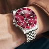 OLEVS Men's Quartz Watch, Business Style, Stylish, Waterproof, Diamond-Inspired, Metal Band, Date Display, Luminous, Gift, Red
