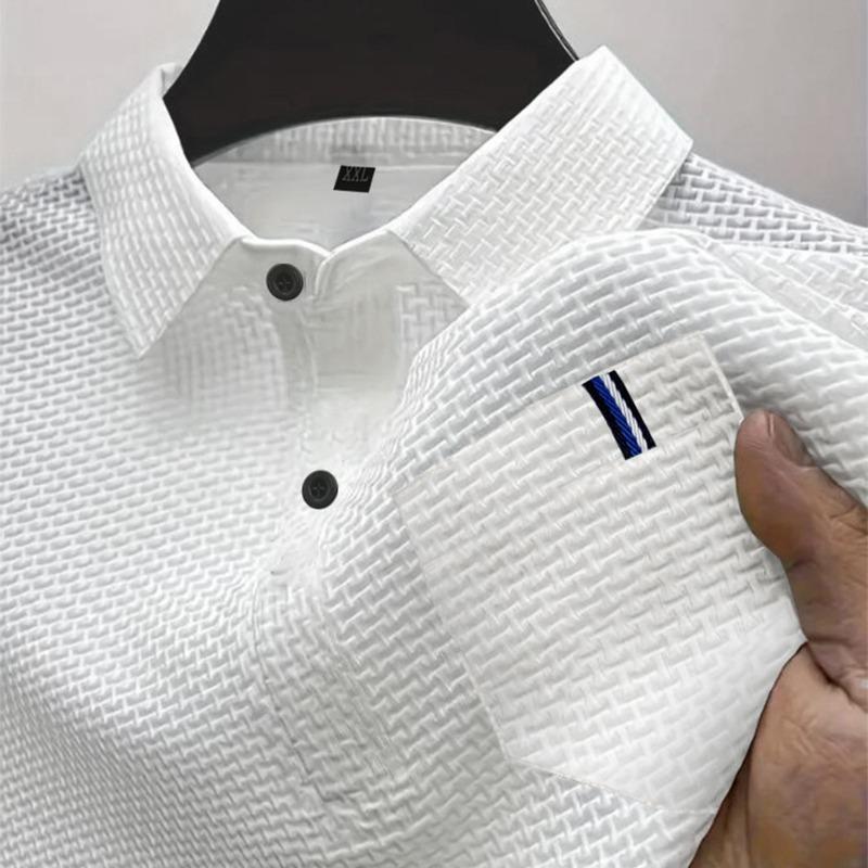 Men S Short Sleeve Solid Color Polo Shirt Summer Elastic Ice Silk