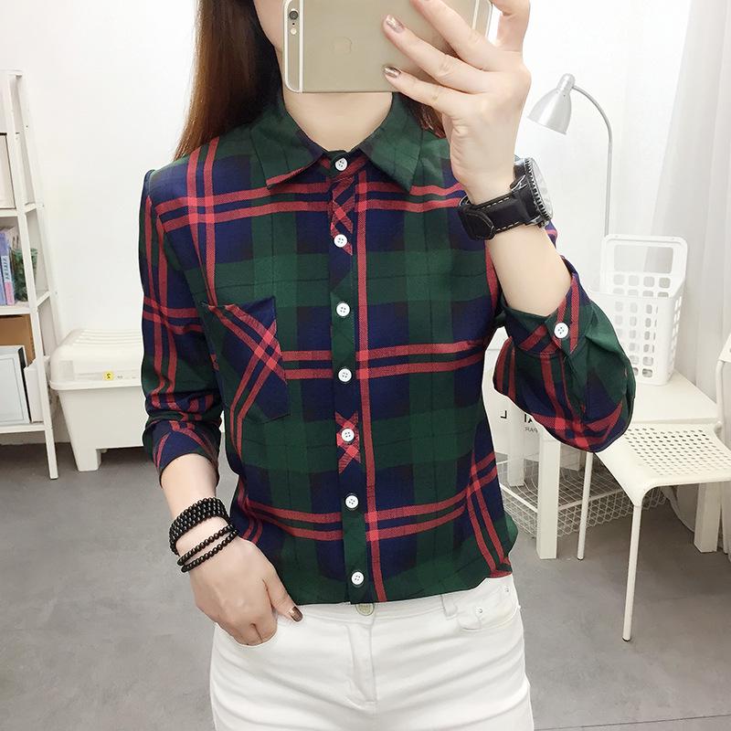 Korean Style Plaid Loose Long Sleeve Shirt for Women (Plus Size, Casual, Thin Jacket) - 2026 Spring/Autumn Collection
