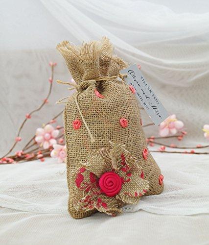 20 Party Favor Sack Drawstring Pouches Wedding Favor Bags Rustic With Custom Paper Tag Small Jute Bags 4"x6.5