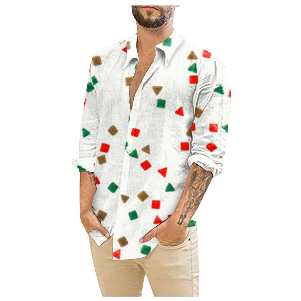 Men's Christmas Shirts Long Sleeve Floral Printed Button Up Tops Funny Cute  Graphic Dress Shirt