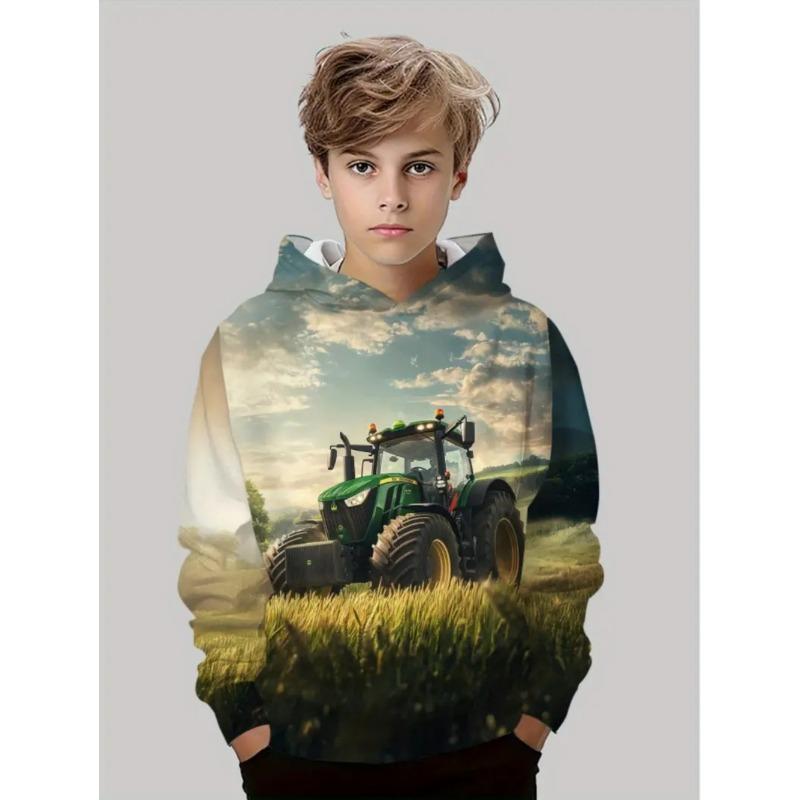 Jungen Mode 3D Druck Auto Traktor Hoodies Kinder Sweatshirt Hoodies Jungen Oberteile Herren Trainingsanzüge Outdoor Kleidung Outdoor Hoodies