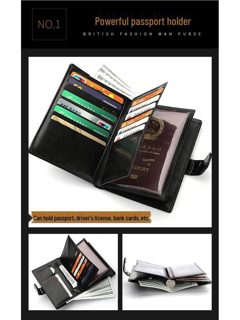 Retro Multifunctional Passport Holder with Zipper - Multi-Card Slots for ID, Credit Cards, and Boarding Passes