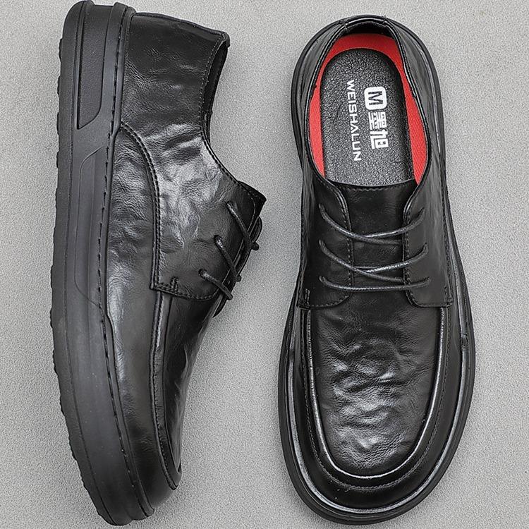 New Shoes for Men Genuine Leather Casual Shoes Cool Black Flat Skateboard Shoes Cow Leather Lace-up Loafers