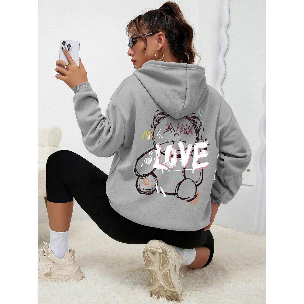 Graffiti Line Bär Einfacher Druck Damen Kapuzenpullover Harajuku S-Xxl Sweatshirt Mode Lässig Street Kapuze Herbst Warm Streetwear Frauen