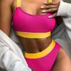 European and American Style High-Waisted Solid Color Bikini Swimsuit for Women