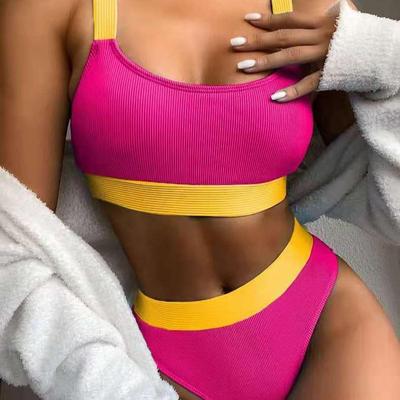 Costume da bagno Bikini a vita alta tinta unita stile europeo e americano per donna