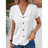 Jednobarevný dámský top s krátkým rukávem a knoflíky, letní móda, výstřih do V, bílá ležérní košile, elegantní dámské topy, halenka, košile na párty do kanceláře