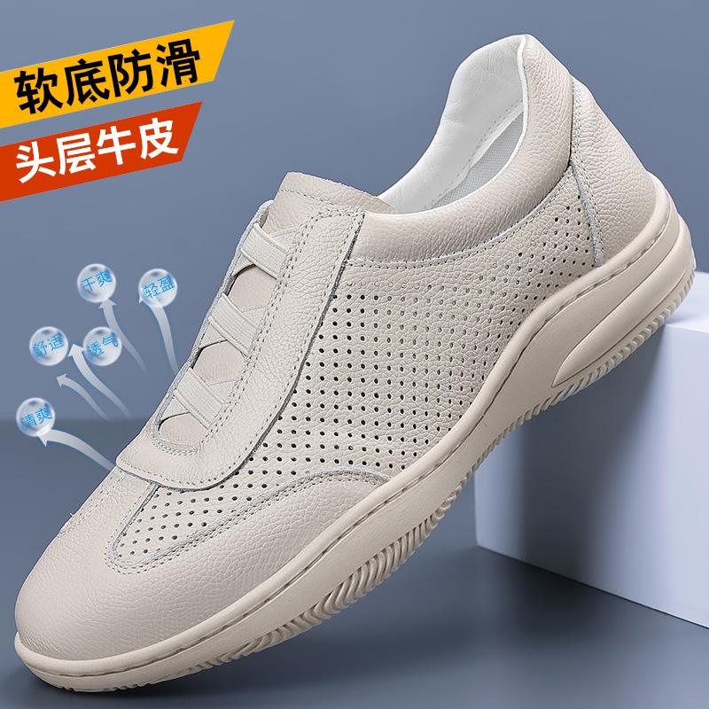 

Первый слой коровьей кожи дышит летом, мужские сандалии, мужские модели из натуральной кожи с перфорацией, повседневная обувь на одной педали, кожаная обувь, 38