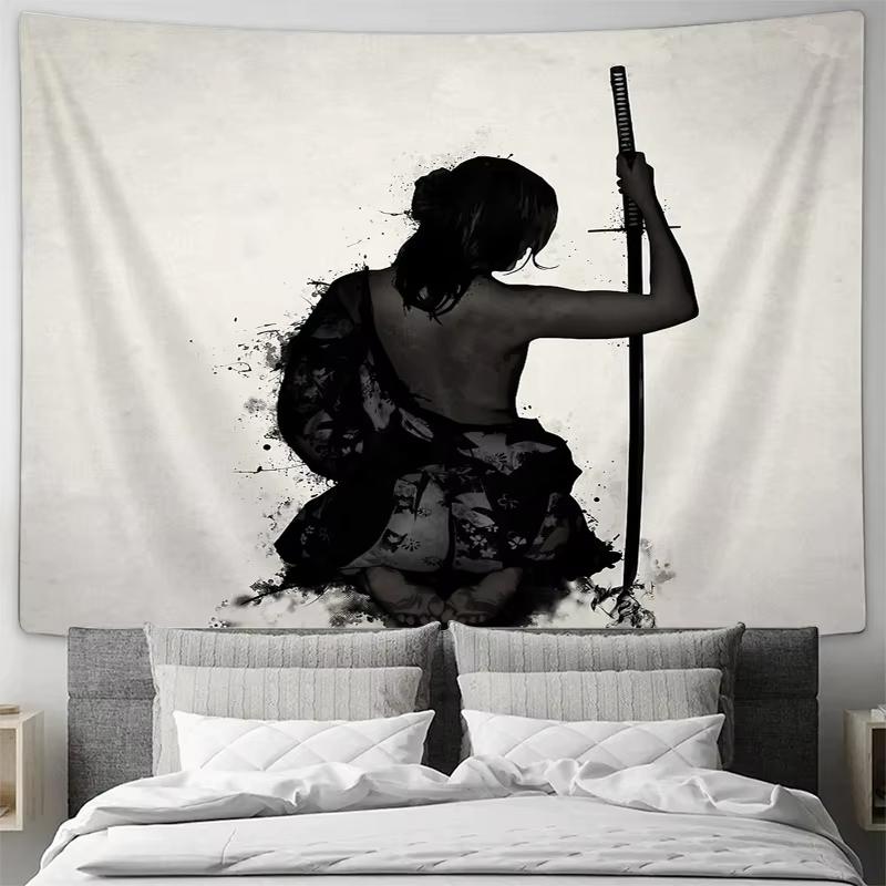 Anime Samurai Tapestry, Japanese Warrior Wall Art for Living Room Bedroom Aesthetic Home Decor