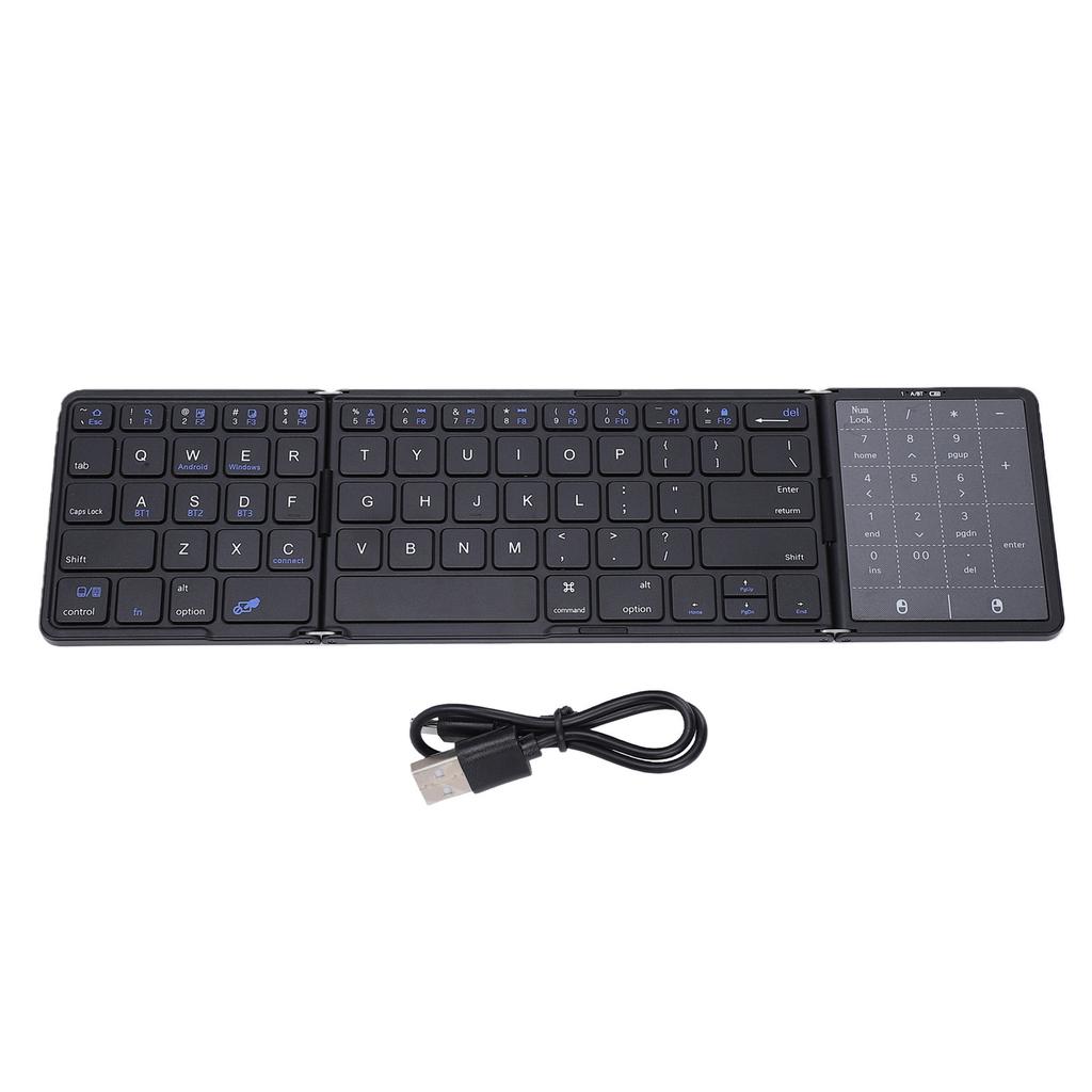 Tri Fold Bluetooth Keyboard Rechargeable Full Size Keys Folding Wireless Keyboard with Touchpad Multi Device Sync for