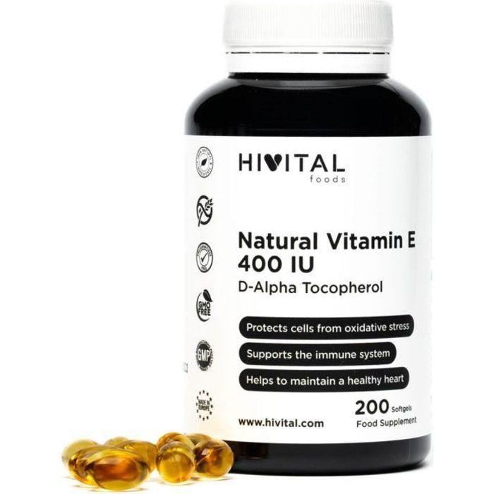Vitamine e naturelle 400 ui d-alpha tocophérol. 200 capsules. plus de 6 mois de traitement.