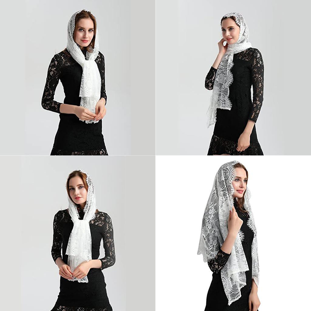 Lace Headscarf Veil Cape Scarf 70x150cm Women's Classic Shawl Soft Breathable Hollowed Out Solid Color Headband Shawl