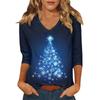 Women's Casual Fashionable Sexy Comfortable V-Neck Christmas Three-Quarter Sleeve Top