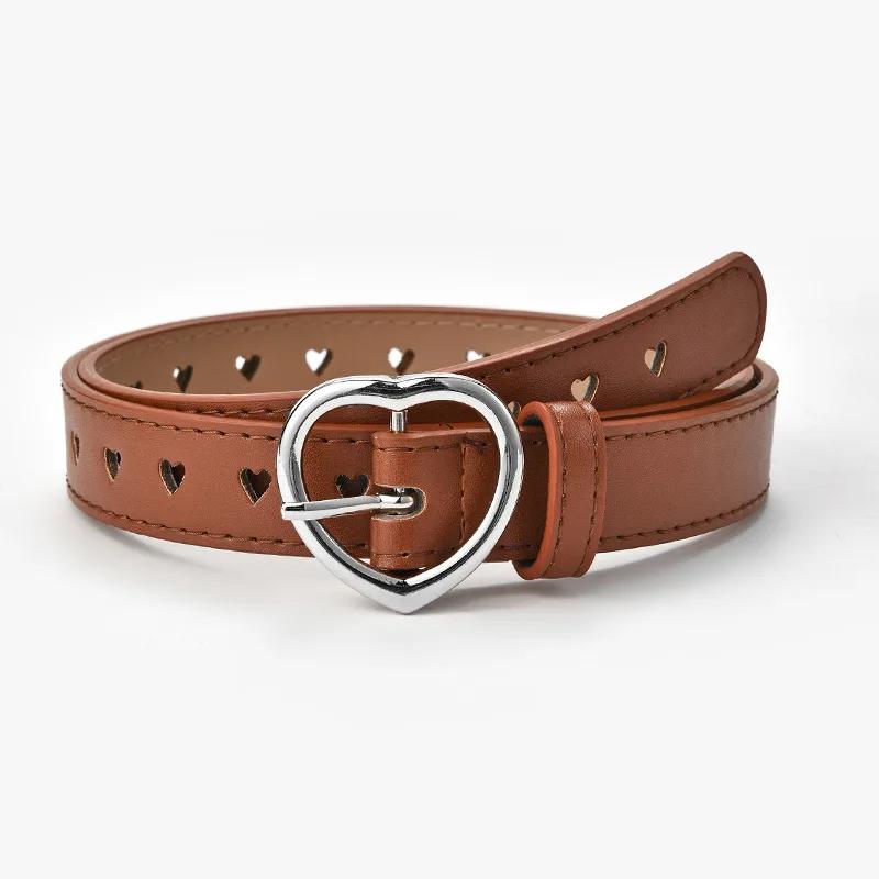 Mango Event PU Lederen Riem Kinderen Leuke Perzik Hart Gesp Riemen Voor Meisjes Effen Tailleband Liefde Hart Oogje Grommet Taille Riem 90cm kameel
