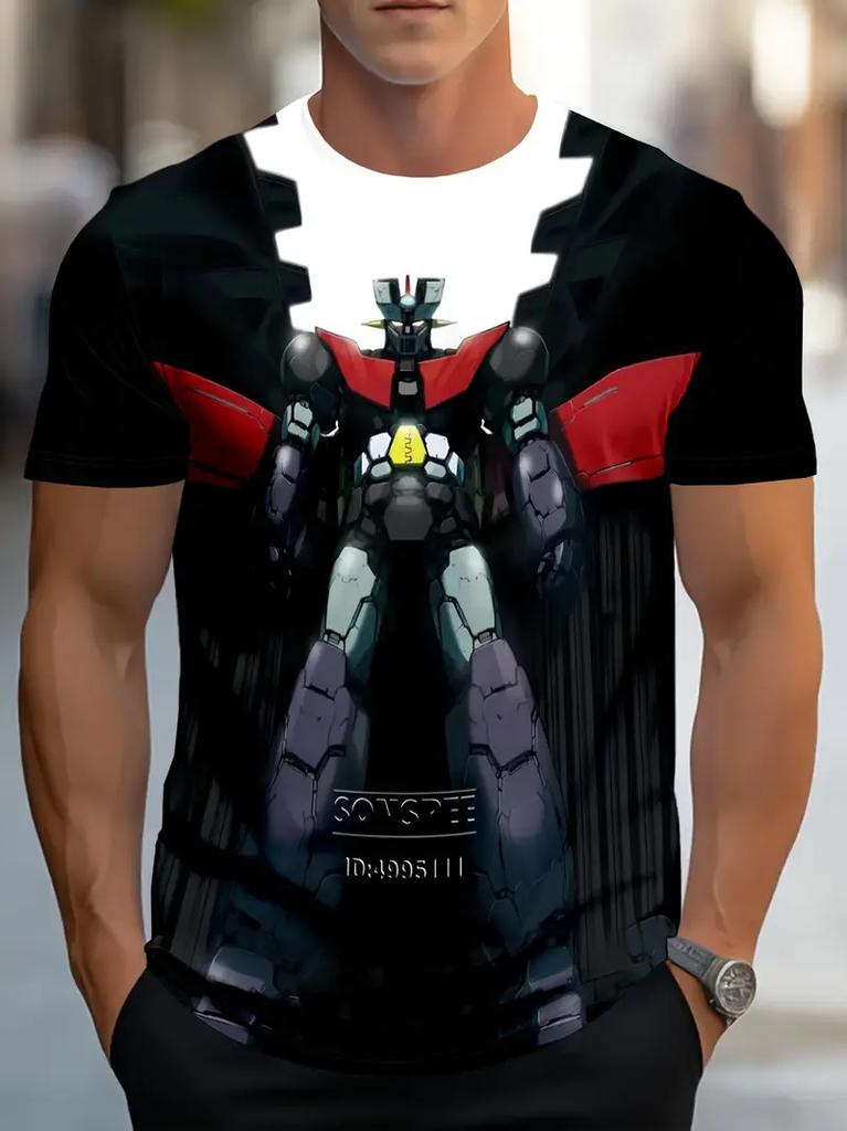 Classic Anime Mazinger Z Robot 3D Printed T-shirt Summer Men's Cartoon Short Sleeved Shirt Harajuku Street Casual Round Neck Pullover