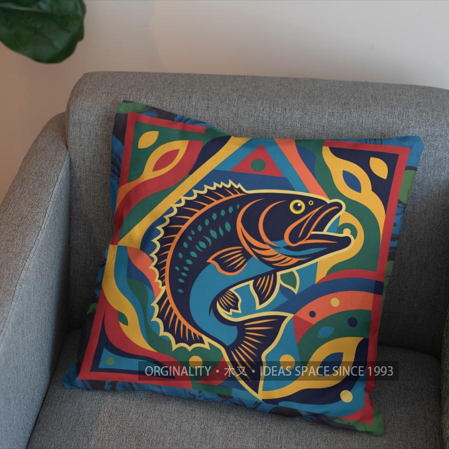 2D Colorful Fish Pattern Throw Pillow Cover Pattern Cushion Cover Suitable For Sofa Bedroom Car Pillow Cover