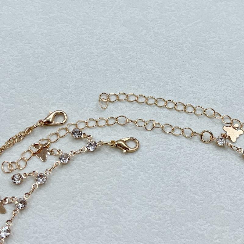 Punk style diamond butterfly pendant necklace for women - vintage layered alloy choker