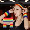 Frauen Männer Buntes Regenbogen Stirnband Handgelenkwickel Sportzubehör Yoga Laufen Breit Elastisch Weich Stirnband Lässige Kopfbedeckung