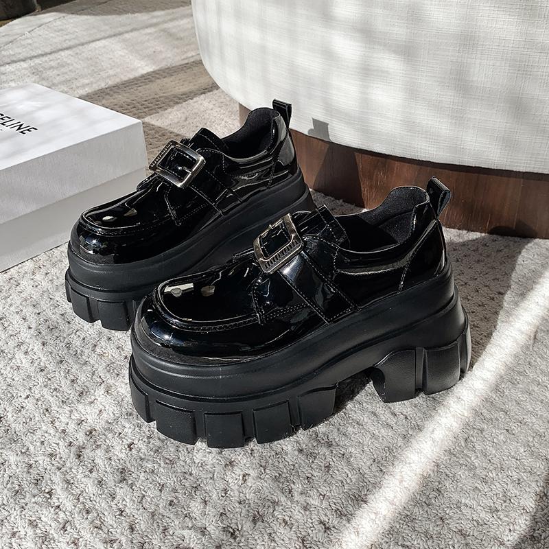 Fashion Spring Summer British Walker Shoes Women Patent Leather Platform Shoes High Platform Chunky Heel Pumps 9 cm zapatos de mujer