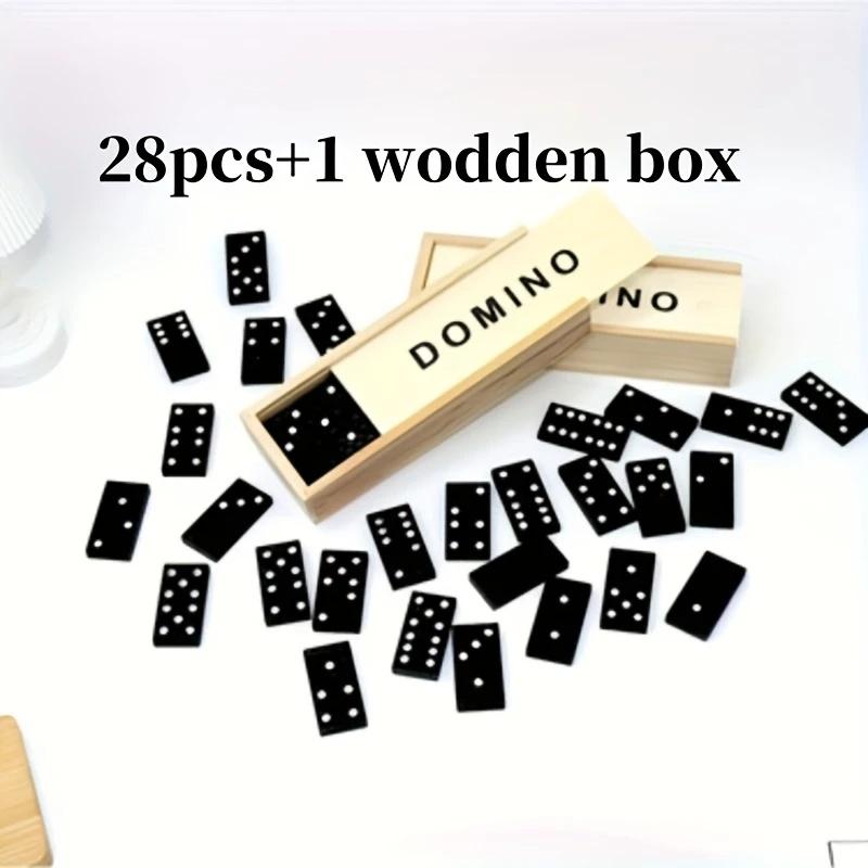 28 Pieces, 1 Set of Wooden Domino Board Games, Travel Fun Tabletop Games, Domino Toys