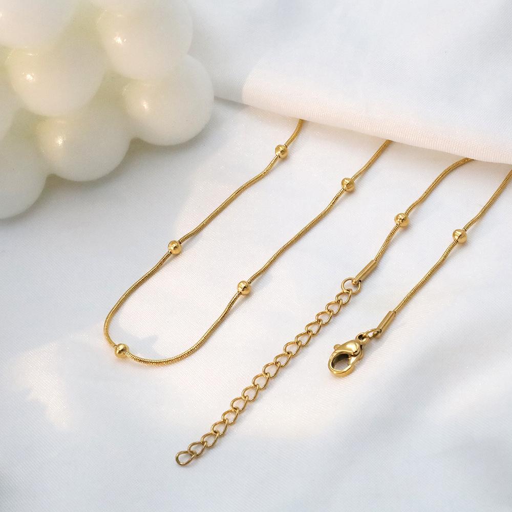 Wind Titanium Steel Collarbone Chain Women'S High-End Light Luxury 18K Gold Bead Snake Bone Chain Necklace Jewelry
