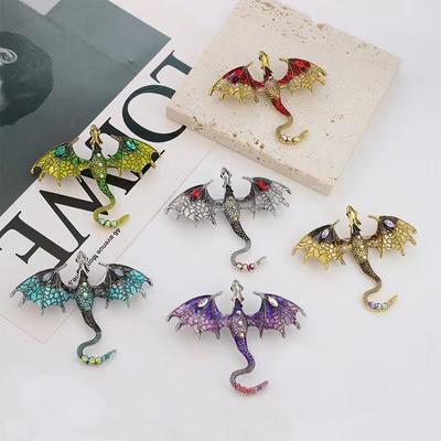 Kreative Simulation Drache Bunte Handgezeichnete Metallbrosche für Damen Herren Stilvolle Anstecknadeln Schmuckzubehör Geschenk