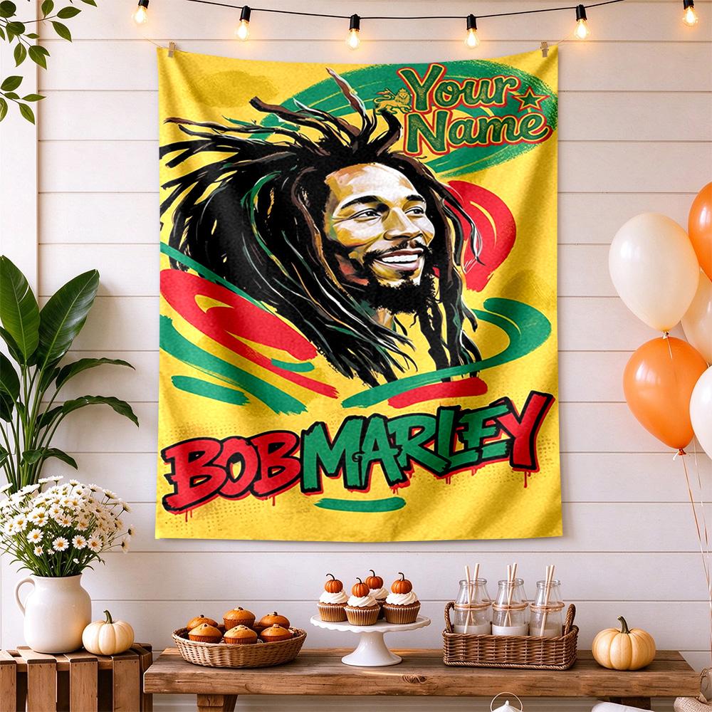 Bob Marley Customize Text Tapestry Boho Wall Hanging Vibrant Fade-Resistant Print Perfect for Dorm Room Multi-purpose for All Occasions